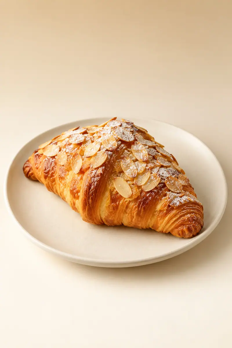Almond croissant on a white plate